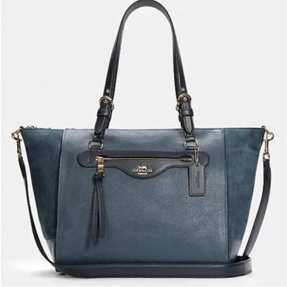 Coach Handbags - Coach Kleo Carryall Denim Leather Suede Navy Blue Authentic Satchel Handbag